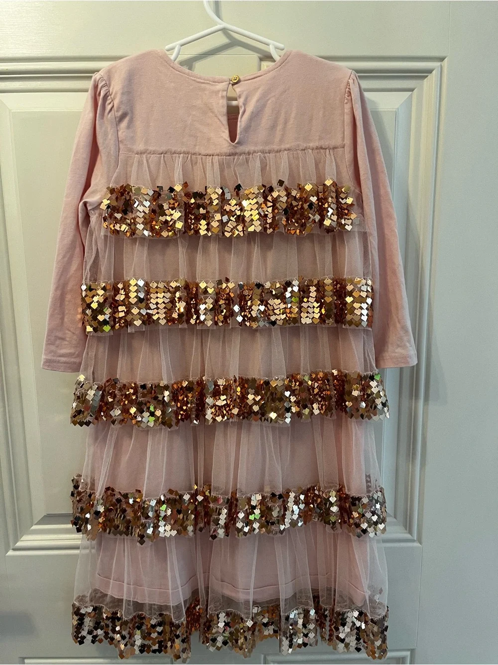 Crewcuts Pink Tulle Dress with Gold Sequin Stripes